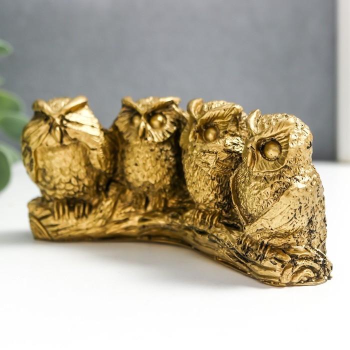 Сувенир полистоун Сувенир полистоун "4 филина на бревне" 5,5х4,5х12 см