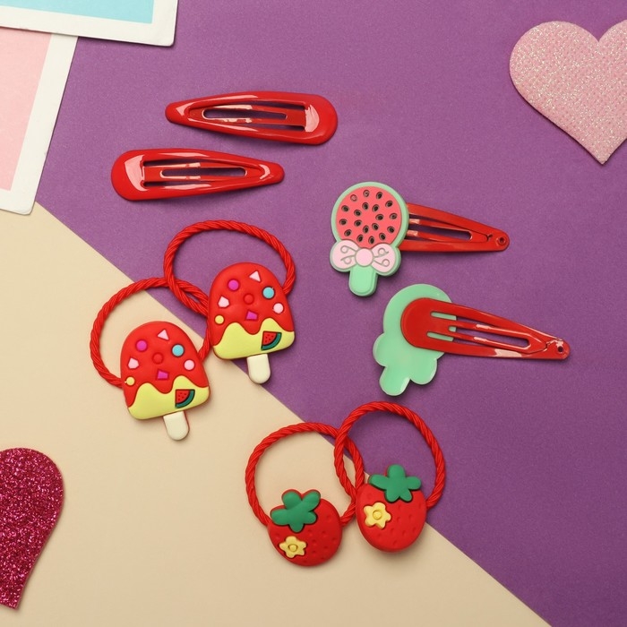 Набор для волос Набор для волос "Ванилька" (4 резинки, 4 невидимки) карамельки арбуз, красный