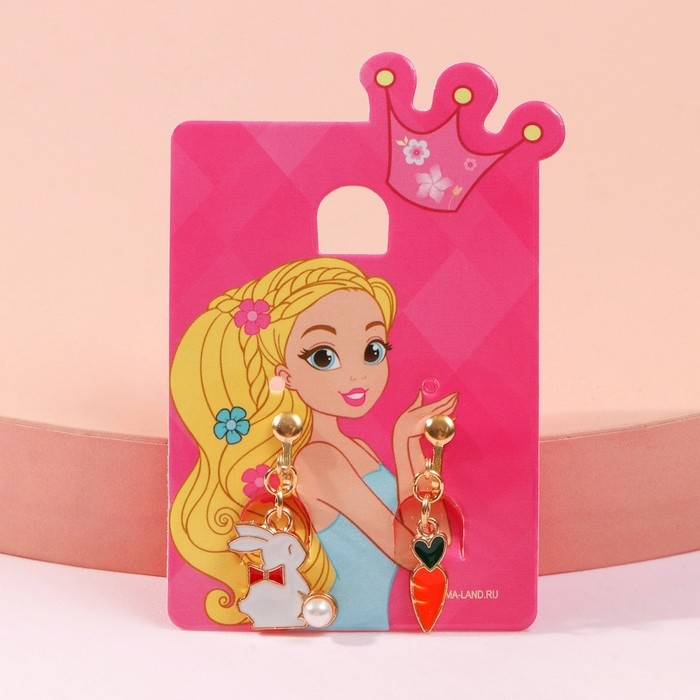 Клипсы детские «Выбражулька» зайчик с морковкой, цветные в золоте Клипсы детские «Выбражулька» зайчик с морковкой, цветные в золоте