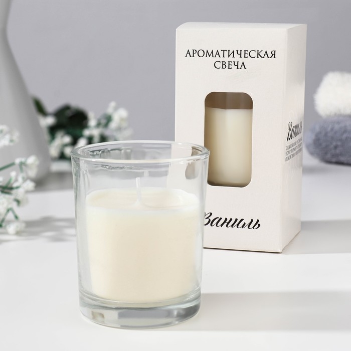 Свеча ароматическая в стакане  Свеча ароматическая в стакане "Нюд", 5х6 см, ваниль