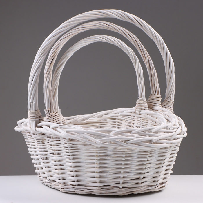 Набор корзин из 3 шт, 43х33х17/40 см, белый, ива Набор корзин из 3 шт, 43х33х17/40 см, белый, ива