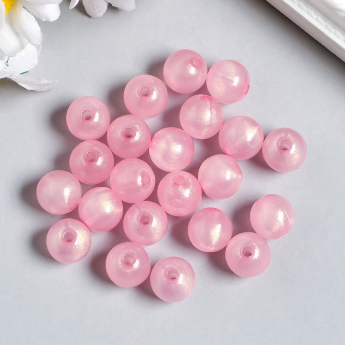 Бусины пластик Бусины пластик "Шарики розовые с блёстками" светятся в темноте набор 20 гр d=1,2 см