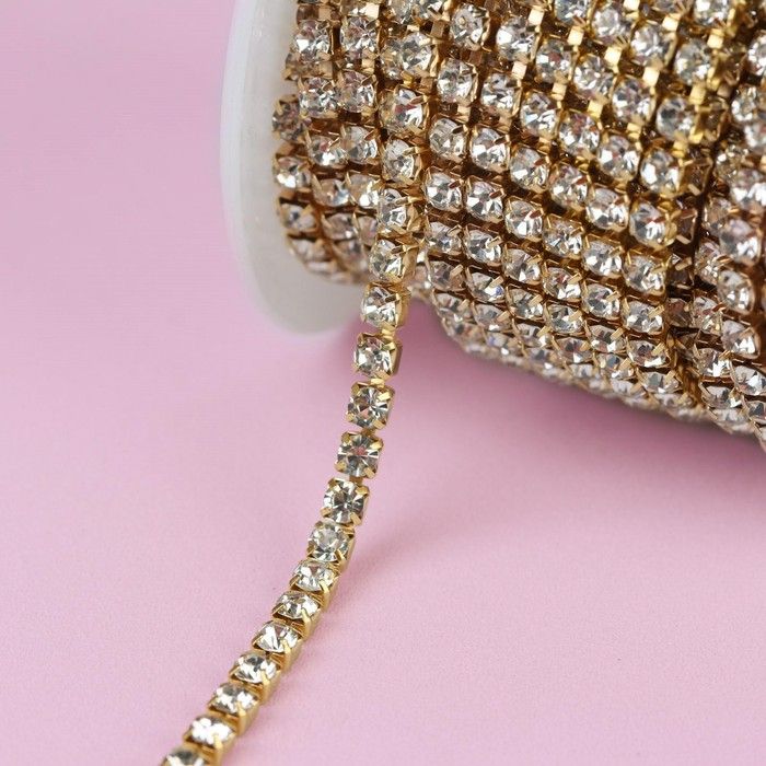 Цепь со стразами, металл, стекло, 3,5 мм, 9 ± 1 м, цвет золотой Цепь со стразами, металл, стекло, 3,5 мм, 9 ± 1 м, цвет золотой