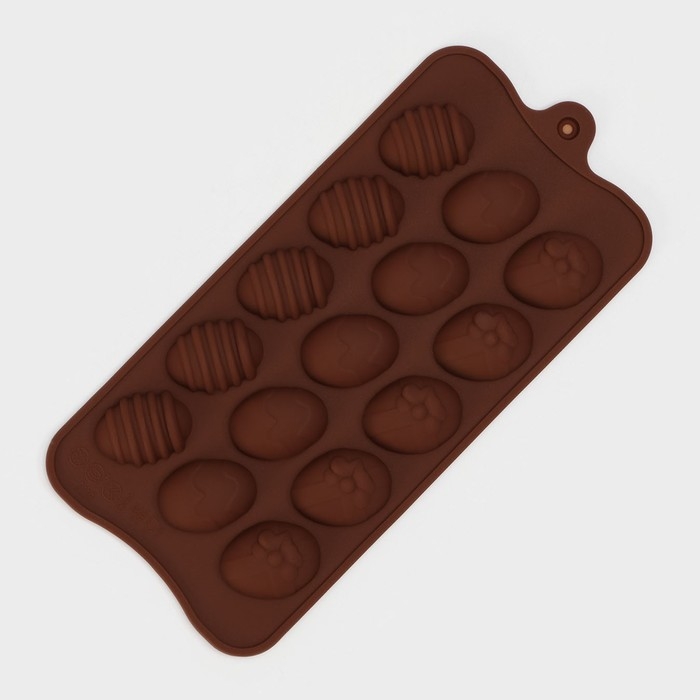 Форма для конфет и шоколада Доляна «Пасхальные яйца», силикон, 22×10,5 см, 15 ячеек (3,2×2,5 см), цвет коричневый Форма для конфет и шоколада Доляна «Пасхальные яйца», силикон, 22×10,5 см, 15 ячеек (3,2×2,5 см), цвет коричневый