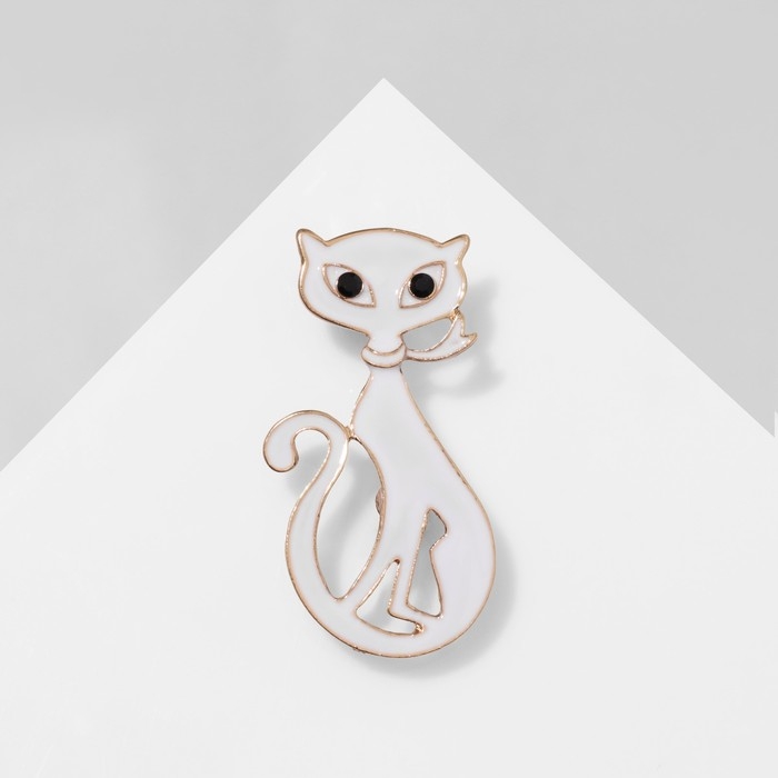 Брошь «Кошка» мур-мур, цвет белый в золоте Брошь «Кошка» мур-мур, цвет белый в золоте