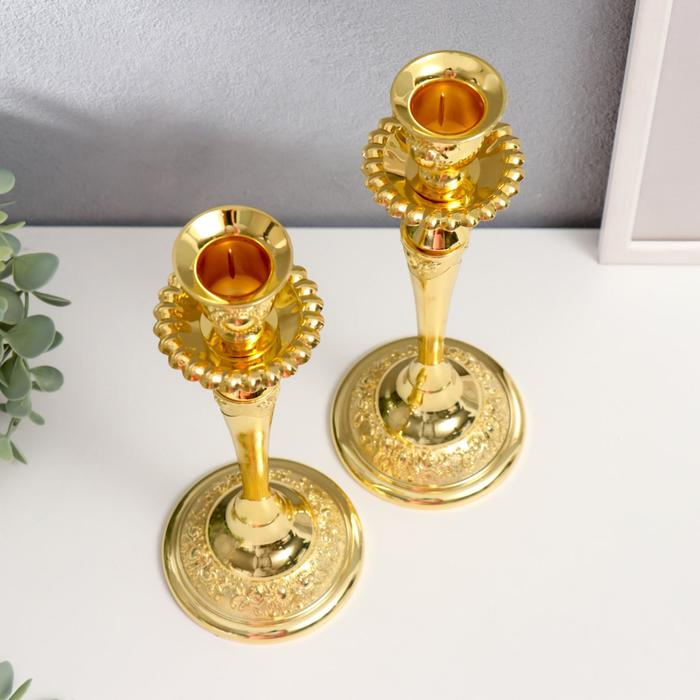 Подсвечник металл  Подсвечник металл "Касиопея" набор 2 шт цвет золото 26х9,5х9,5 см