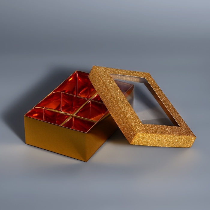 Коробка для 6 конфет золото глиттер, 12 х 8,5 х 4 см. Кондитерская упаковка Коробка для 6 конфет золото глиттер, 12 х 8,5 х 4 см. Кондитерская упаковка