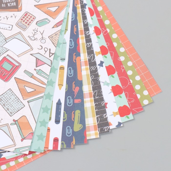 Набор бумаги для скрапбукинга 12 листов 12 дизайнов Набор бумаги для скрапбукинга 12 листов 12 дизайнов "Школьные будни" 160 гр 15,2х15,2 см