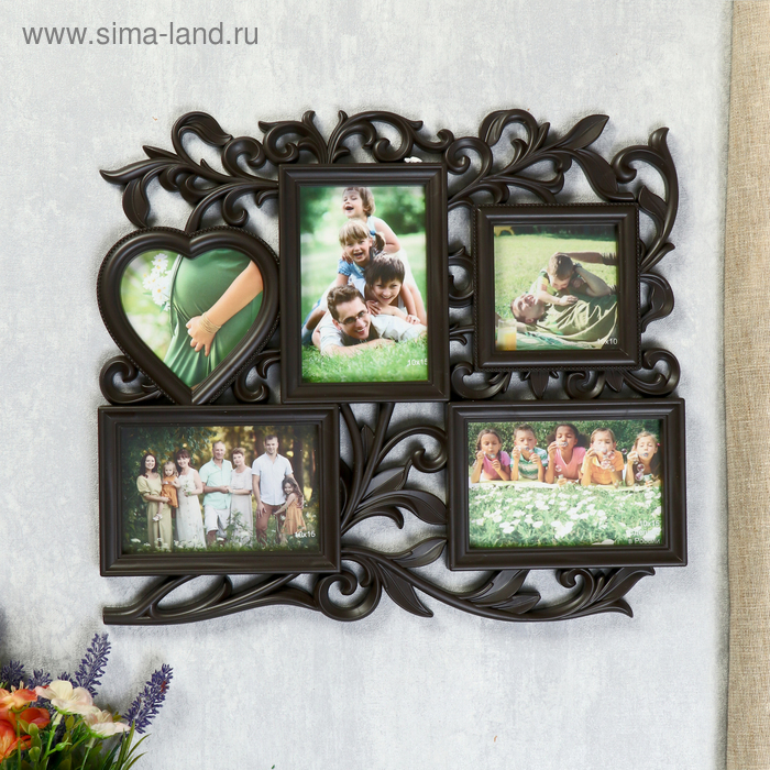 Фоторамка-коллаж  Фоторамка-коллаж "С сердцем"  на 5 фото, венге (пластиковый экран)