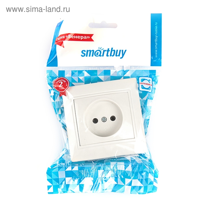 Розетка Smartbuy  Розетка Smartbuy "Венера", 10 А, одноместная, скрытая, без з/к, керамика, белая