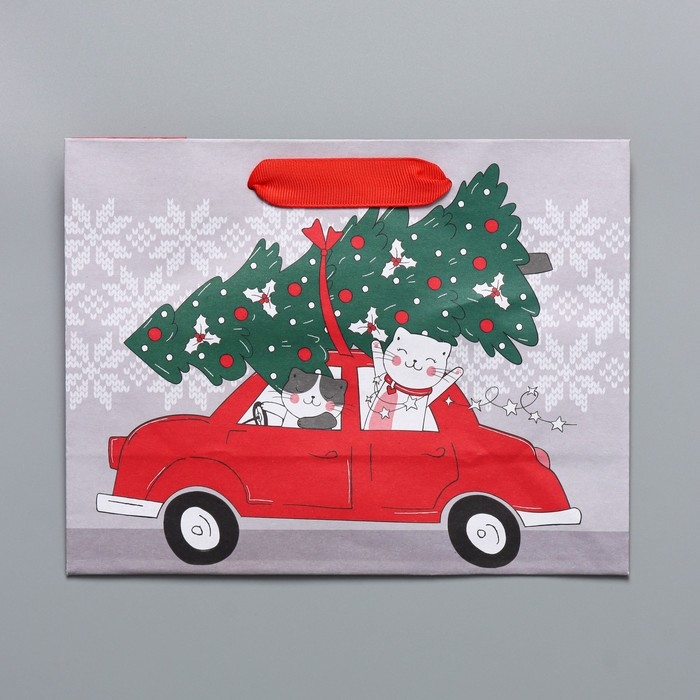 Пакет подарочный новогодний крафтовый горизонтальный «Спешу к тебе», MS 23 х 18 х 10 см, Новый год Пакет подарочный новогодний крафтовый горизонтальный «Спешу к тебе», MS 23 х 18 х 10 см, Новый год