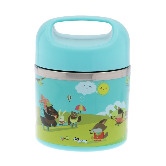 Ланч-бокс Ланч-бокс "В мире зверей", 630 мл, сохраняет тепло 3 ч, 11 х 15 см, голубой