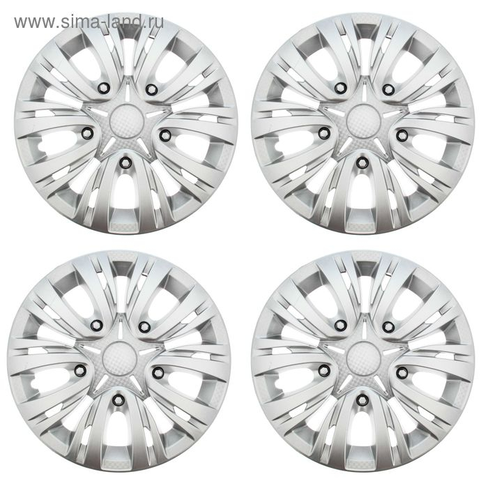 Колпаки колесные R13 Колпаки колесные R13 "ЛИОН", серебристый карбон, набор 4 шт