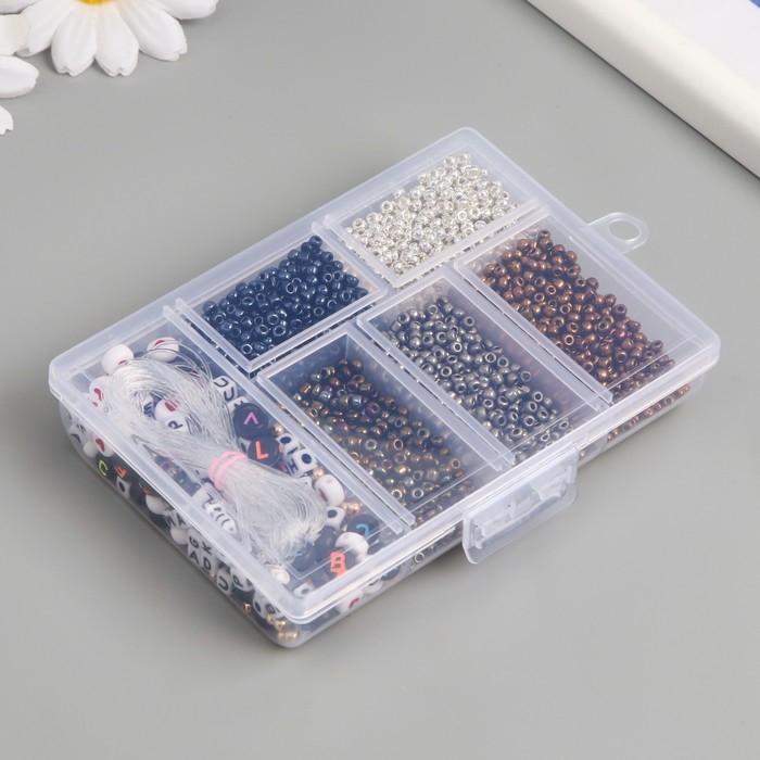 Бисер стекло 8/0 в шкатулке  Бисер стекло 8/0 в шкатулке "Металлик" бусины + нить 0,8 мм 5 м 12х8,4х2,2 см