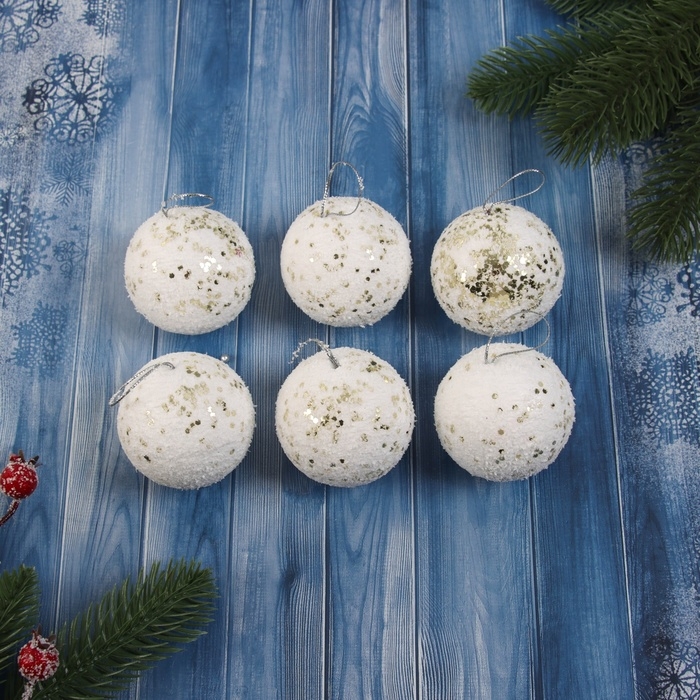 Набор шаров пластик d-6 см, 6 шт Набор шаров пластик d-6 см, 6 шт "Золотые вкрапления"