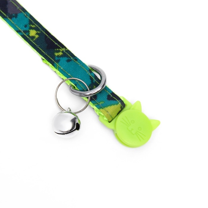 Ошейник кошачий с пряжкой в форме кошки, ширина 1 см, тёмно-зелёный Ошейник кошачий с пряжкой в форме кошки, ширина 1 см, тёмно-зелёный