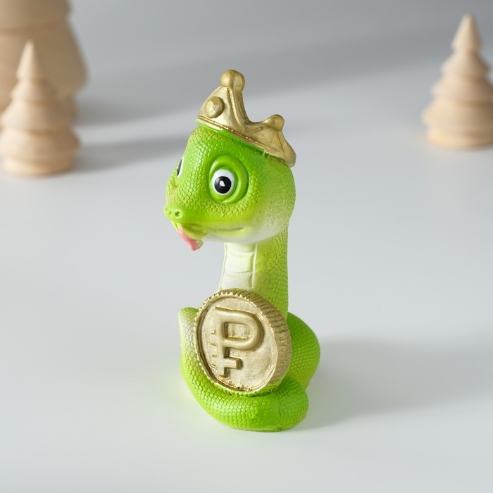 Сувенир полистоун Сувенир полистоун "Змейка в короне с подковой/монеткой" МИКС 5х4х8,5 см