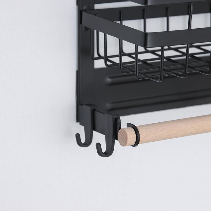 Держатель для кухонных принадлежностей на магните, с полочкой, 30×11,5×16 см, цвет чёрный Держатель для кухонных принадлежностей на магните, с полочкой, 30×11,5×16 см, цвет чёрный