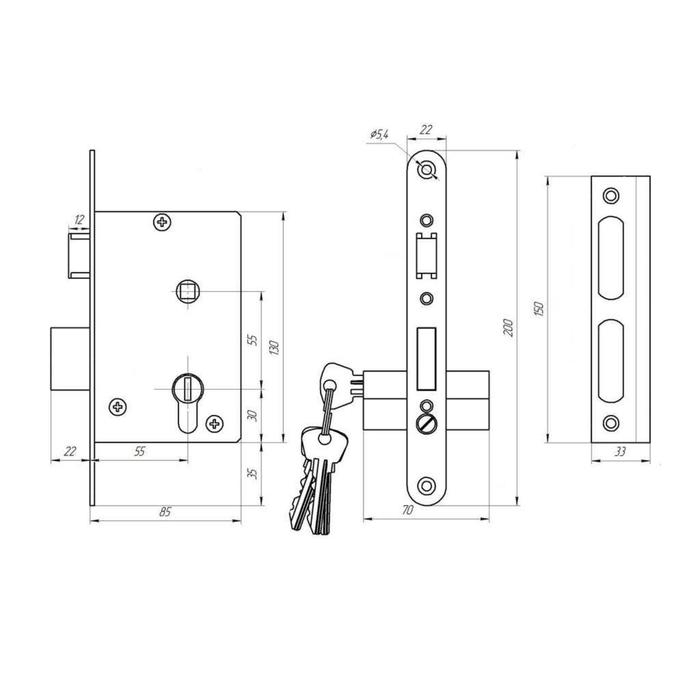 Замок врезной Димитровград Замок врезной Димитровград "Зенит" ЗВ4-3.08, м/о, с ручкой