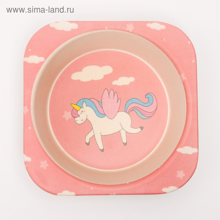 Набор бамбуковой посуды «Единорог», тарелка, миска, стакан, приборы, 5 предметов Набор бамбуковой посуды «Единорог», тарелка, миска, стакан, приборы, 5 предметов