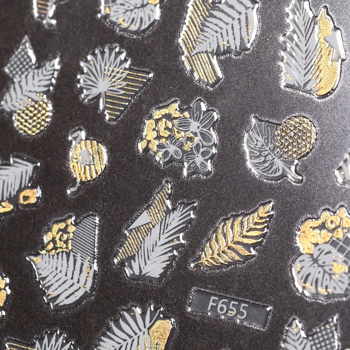 Наклейки для ногтей «Листочки», металлизированные, цвет белый/золотистый Наклейки для ногтей «Листочки», металлизированные, цвет белый/золотистый