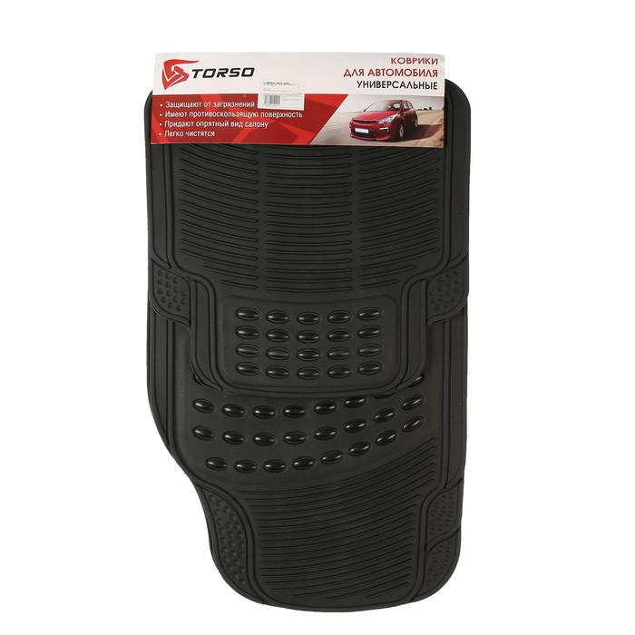 Коврики автомобильные TORSO, резина, 70×44 см, 44×43.5 см, черный, набор 4 шт Коврики автомобильные TORSO, резина, 70×44 см, 44×43.5 см, черный, набор 4 шт