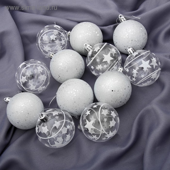 Набор шаров пластик d-6 см, 12 шт Набор шаров пластик d-6 см, 12 шт "Млечный путь" белый