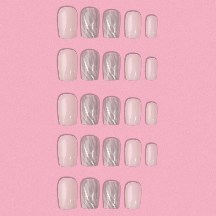 Накладные ногти «Zebra», 24 шт, с клеевыми пластинами, форма мягкий квадрат, цвет белый/серебристый Накладные ногти «Zebra», 24 шт, с клеевыми пластинами, форма мягкий квадрат, цвет белый/серебристый