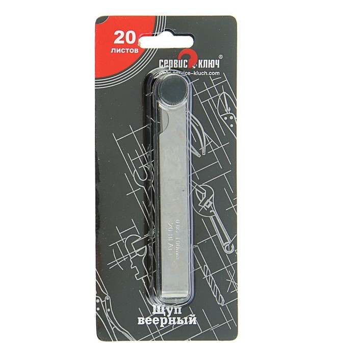 Щуп веерный  Щуп веерный "СЕРВИС КЛЮЧ", 0.05-1.0 мм, шаг 0.05 мм, 20 листов, в блистере