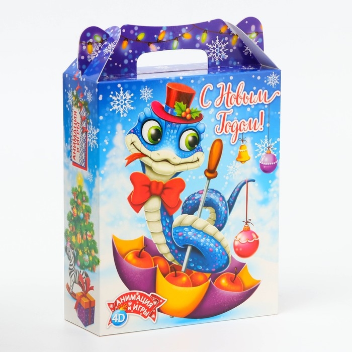 Новый год. Подарочная коробка Новогодняя ПОДАРОК ХРОМ Новый год. Подарочная коробка Новогодняя ПОДАРОК ХРОМ "Змейки" с анимацией 17 х 6,8 х 20,8 см.
