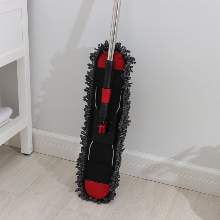 Швабра для мытья пола Доляна, плоская, микрофибра букли, железный флаундер, телескопическая стальная ручка, 62×13×84(130) см Швабра для мытья пола Доляна, плоская, микрофибра букли, железный флаундер, телескопическая стальная ручка, 62×13×84(130) см