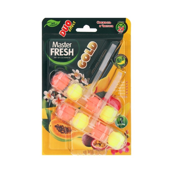 Блок для унитаза Master FRESH, DUO EFFECT 5в1 формула GOLD, тропик, 2 шт Блок для унитаза Master FRESH, DUO EFFECT 5в1 формула GOLD, тропик, 2 шт