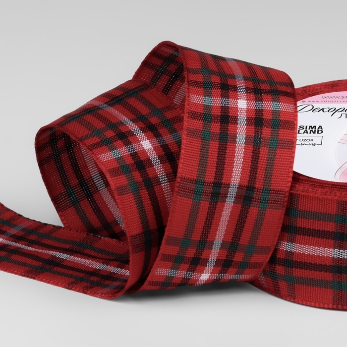 Лента декоративная «Клетка», 25 мм, 9 ± 0,5 м, цвет красный Лента декоративная «Клетка», 25 мм, 9 ± 0,5 м, цвет красный