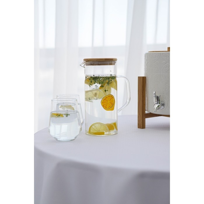 Кувшин для воды стеклянный мерный из стекла с бамбуковой крышкой BellaTenero «Эко. Фрукты», 1,2 л, 14,5×9,5×22 см Кувшин для воды стеклянный мерный из стекла с бамбуковой крышкой BellaTenero «Эко. Фрукты», 1,2 л, 14,5×9,5×22 см