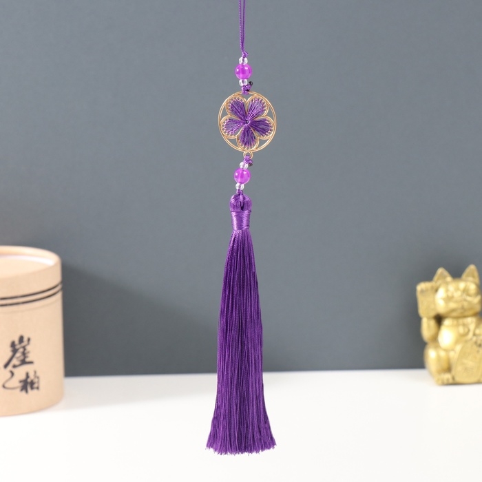 Подвеска текстиль, металл  Подвеска текстиль, металл "Цветок в оправе" фиолетовая 1х3х19,5 см