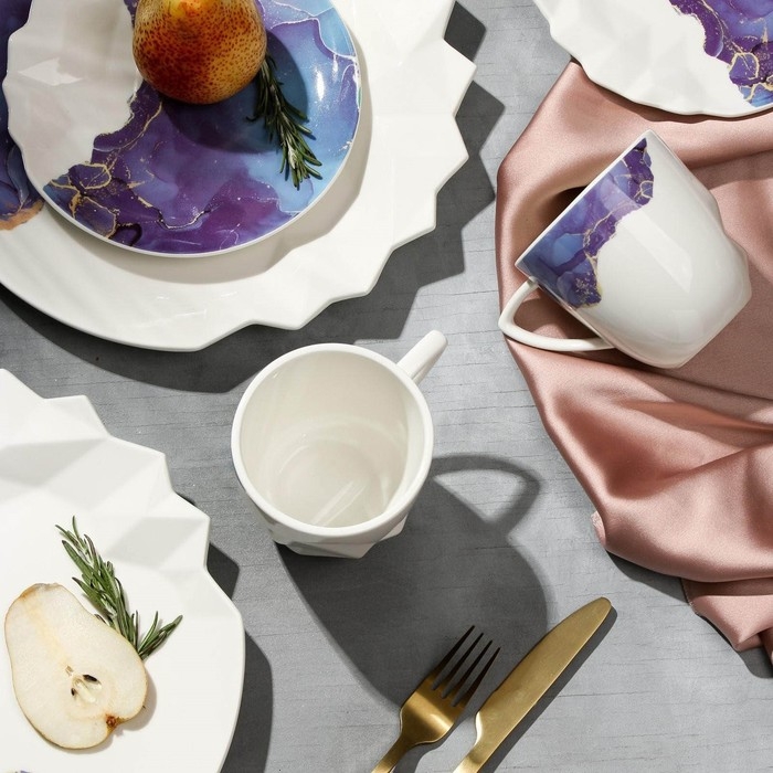 Блюдо керамическое для подачи «Мрамор», бело-синяя, 27 см, цвет белый Блюдо керамическое для подачи «Мрамор», бело-синяя, 27 см, цвет белый