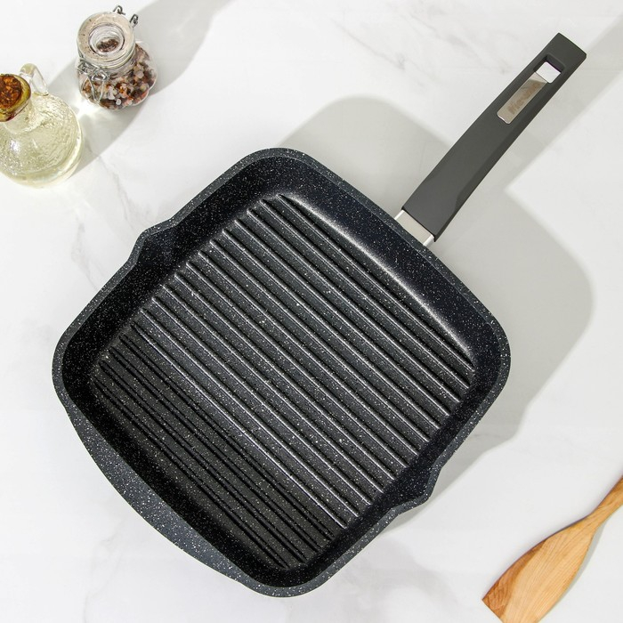 Сковорода-гриль квадратная «Гранит», 26×26 см, пластиковая ручка, стеклянная крышка, антипригарное покрытие, цвет серый Сковорода-гриль квадратная «Гранит», 26×26 см, пластиковая ручка, стеклянная крышка, антипригарное покрытие, цвет серый