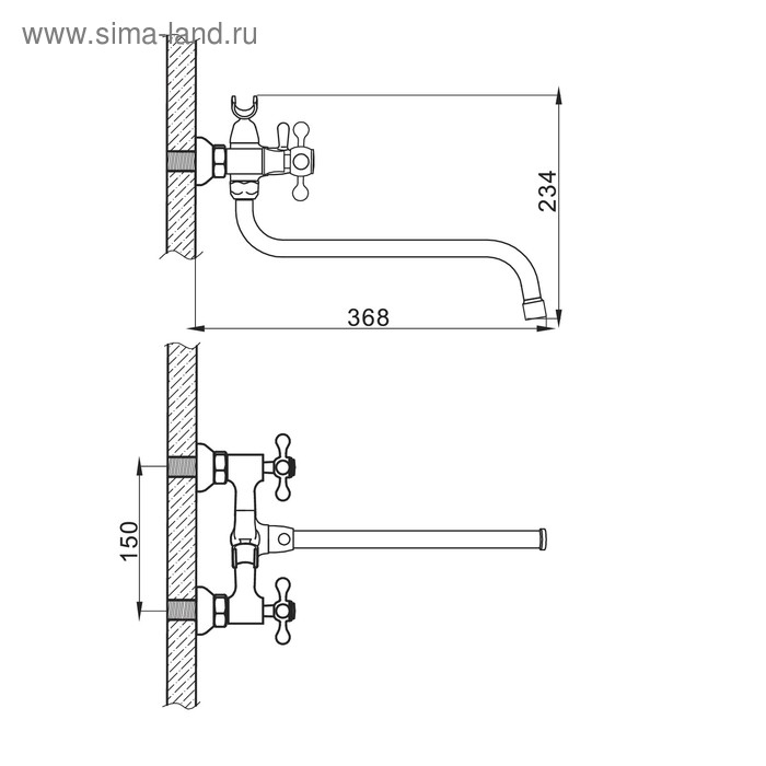 Cмеситель для ванны Accoona A7377, двухрычажный, излив 300 мм, хром Cмеситель для ванны Accoona A7377, двухрычажный, излив 300 мм, хром