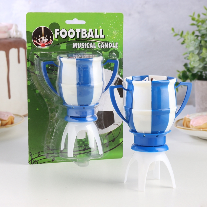 Свеча для торта музыкальная  Свеча для торта музыкальная "Кубок", сине- белая