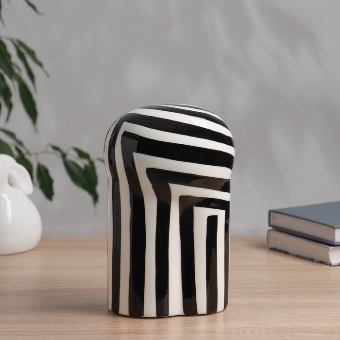 Ваза керамика настольная Ваза керамика настольная "Пикассо" (ручная роспись) объём в полоску, 22х12,5 см, чёрно-белый 10455