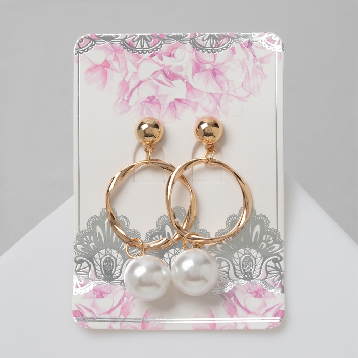 Серьги с жемчугом «Нежность» круг с бусиной, цвет белый в золоте Серьги с жемчугом «Нежность» круг с бусиной, цвет белый в золоте