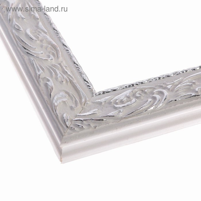 Рама для картин (зеркал) 40 х 50 х 4 см, дерево  Рама для картин (зеркал) 40 х 50 х 4 см, дерево "Версаль", бело-серебристая