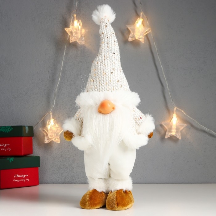 Кукла интерьерная Кукла интерьерная "Дед Мороз в белоснежном кафтане, колпаке с бомбошкой" 32х14х9 см