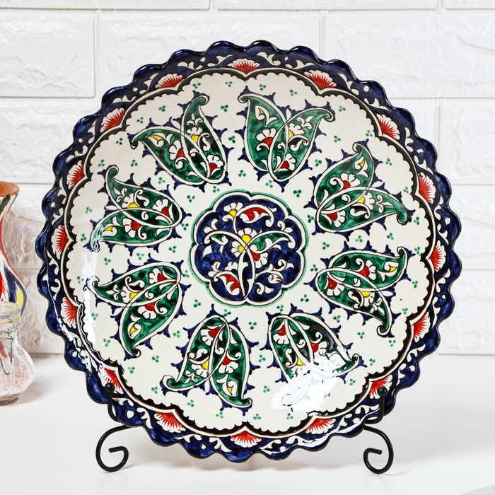 Ляган Риштанская Керамика  Ляган Риштанская Керамика "Цветы", 32 см, синий, глубокий