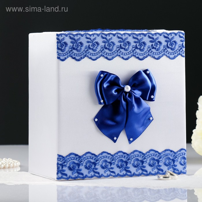 Коробка для денег «Семейный банк» с синим кружевом Коробка для денег «Семейный банк» с синим кружевом