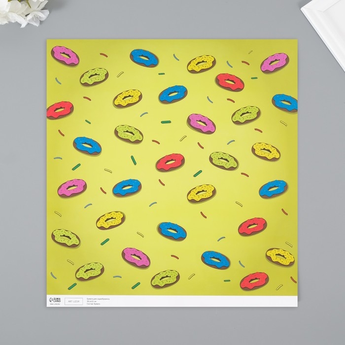 Бумага для скрапбукинга Бумага для скрапбукинга "Пончики" плотность 180 гр набор 5 шт 30,5х32 см