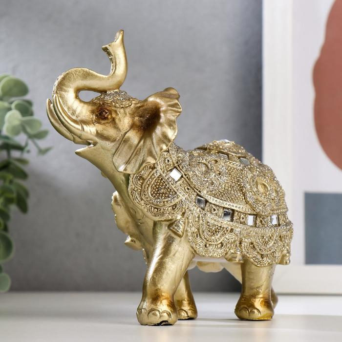 Сувенир полистоун Сувенир полистоун "Золотой слон с попоной из бисера с колокольчиками"МИКС 15х14,5х7,7 см