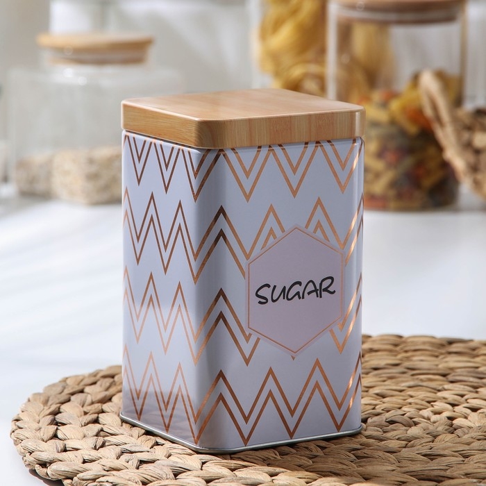 Банка для сахара «Сахар. Линии», 9×9×15 см, цвет лавандовый