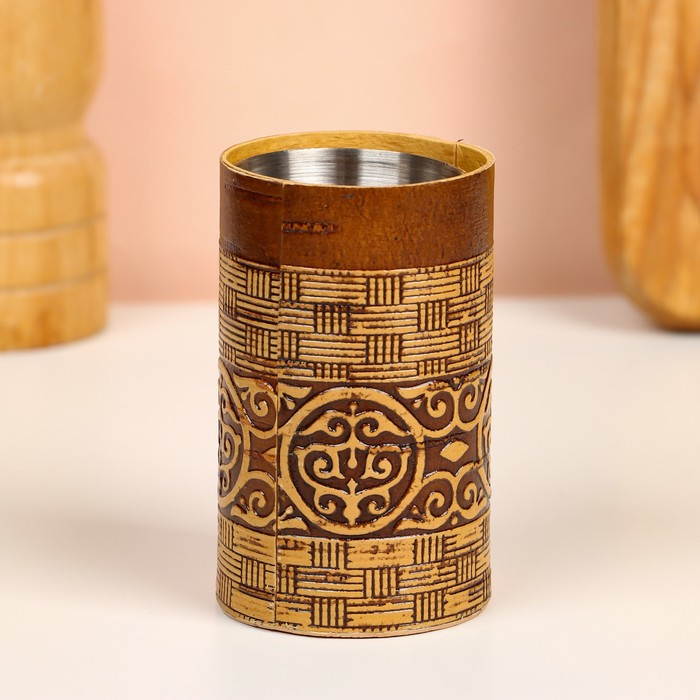 Набор стопок «Герб России», 4 шт, в тубусе, 4,5×4,5×9 см, береста Набор стопок «Герб России», 4 шт, в тубусе, 4,5×4,5×9 см, береста