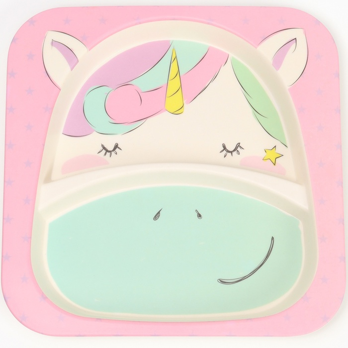 Набор бамбуковой посуды «Единорожка», тарелка, миска, стакан, приборы, 5 предметов Набор бамбуковой посуды «Единорожка», тарелка, миска, стакан, приборы, 5 предметов